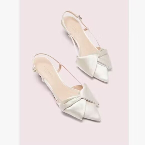 Kate Spade Womens Marseille Kid Leather Bow Satin Pointed Toe Pumps Ivory 8B NWB - Picture 1 of 7
